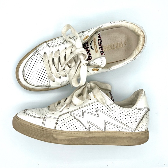 Zadig & Voltaire | Flash Low Top Sneakers White Leather Thunderbolt EU 38 US 7 - Picture 1 of 10